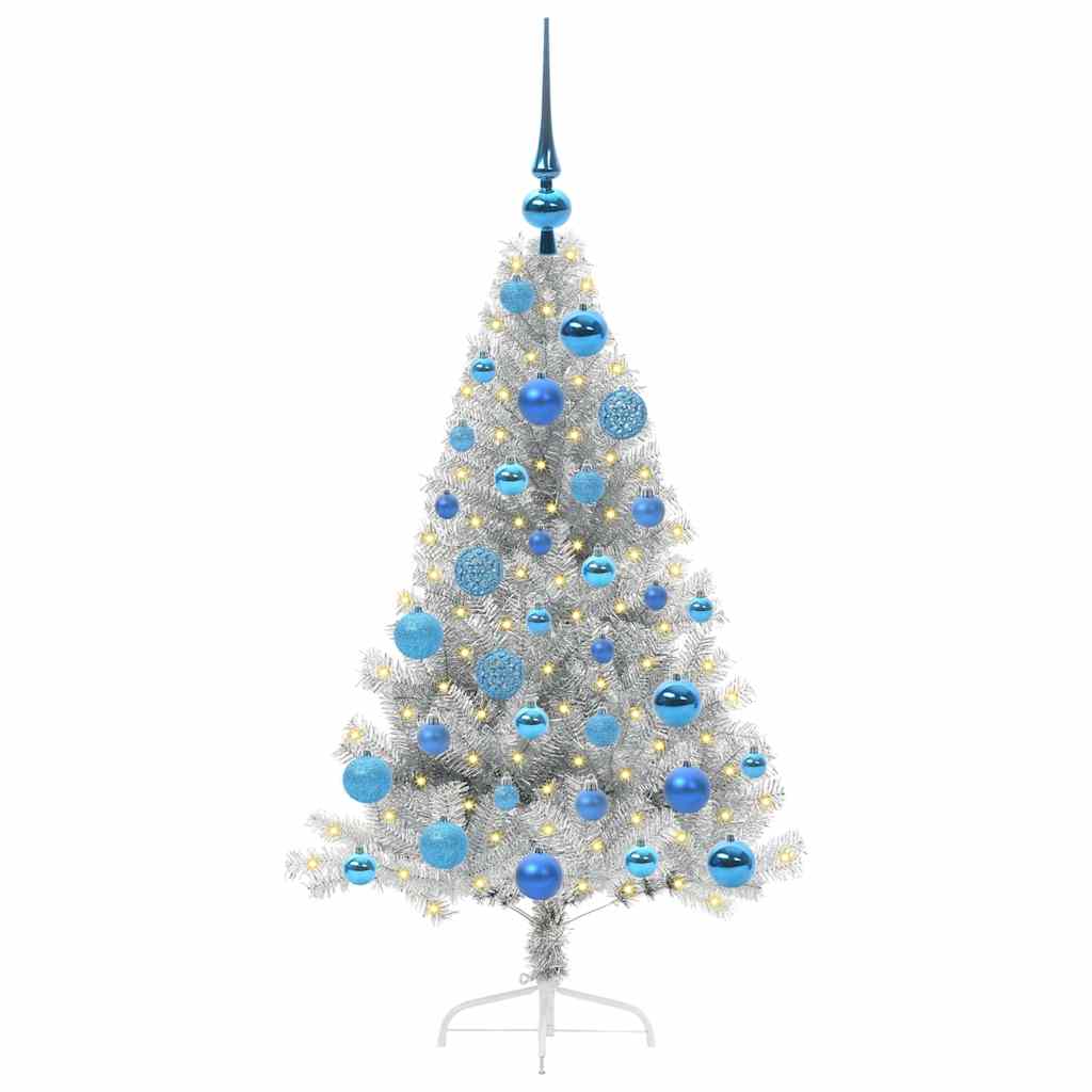 Künstlicher vorbeleuchteter Weihnachtsbaum Silber 120 cm