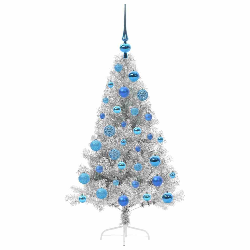 Künstlicher vorbeleuchteter Weihnachtsbaum Silber 120 cm
