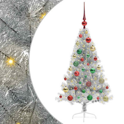 Künstlicher vorbeleuchteter Weihnachtsbaum Silber 120 cm