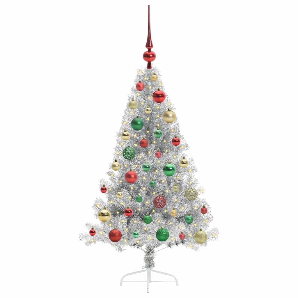 Künstlicher vorbeleuchteter Weihnachtsbaum Silber 120 cm