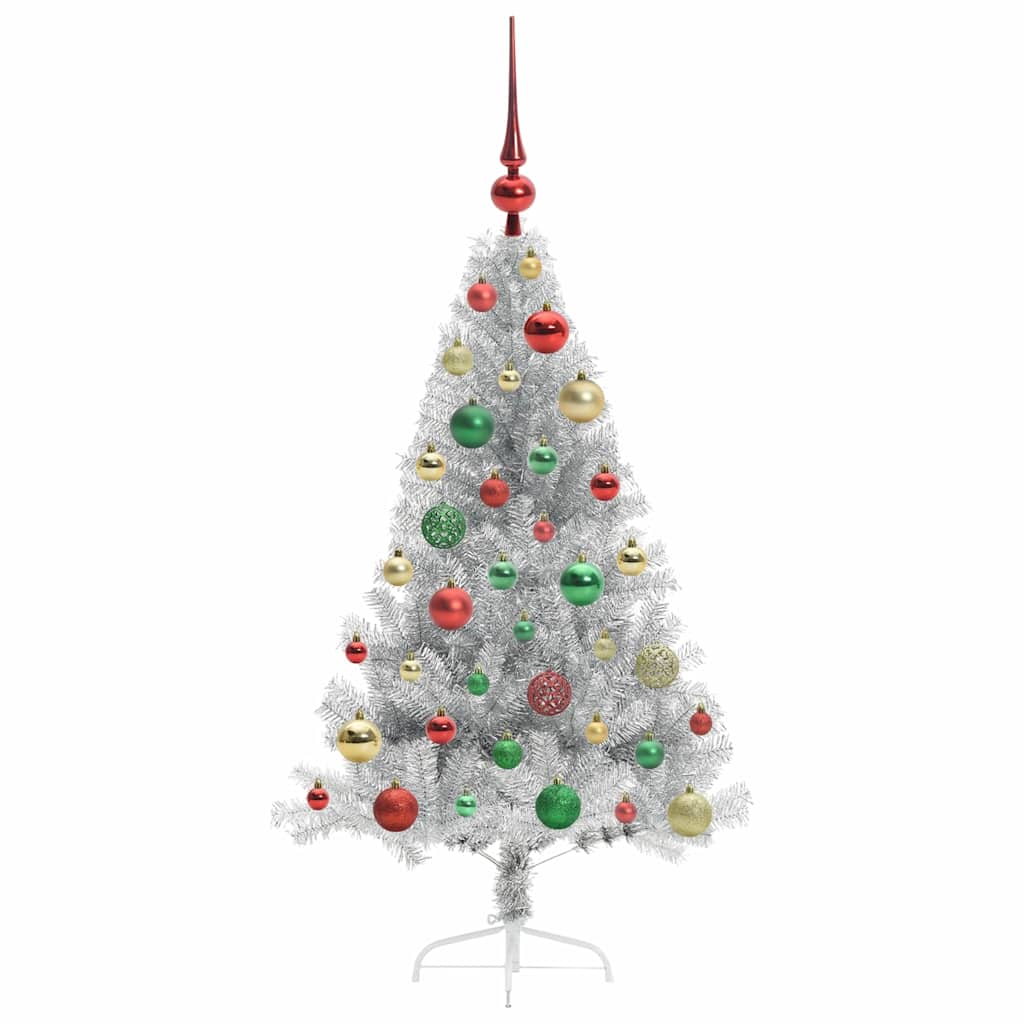 Künstlicher vorbeleuchteter Weihnachtsbaum Silber 120 cm
