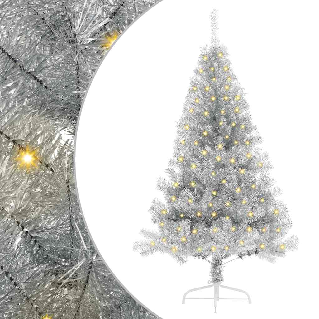 Künstlicher vorbeleuchteter Weihnachtsbaum Silber 150 cm PET