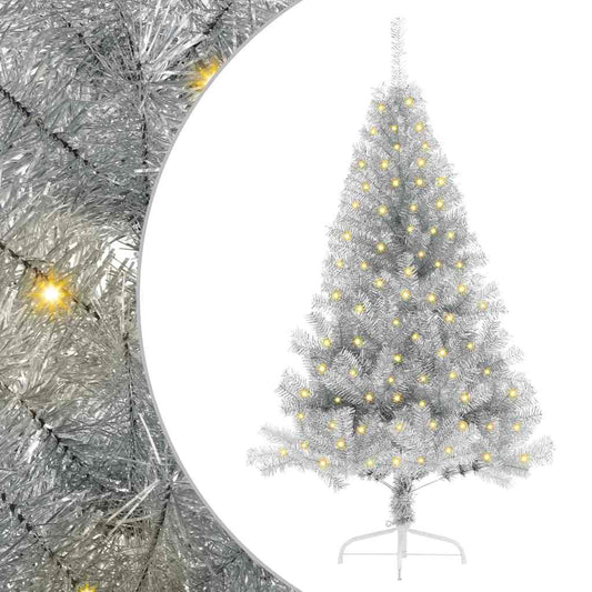 Künstlicher vorbeleuchteter Weihnachtsbaum Silber 150 cm PET