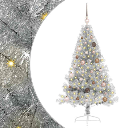 Künstlicher vorbeleuchteter Weihnachtsbaum Silber 150 cm PET