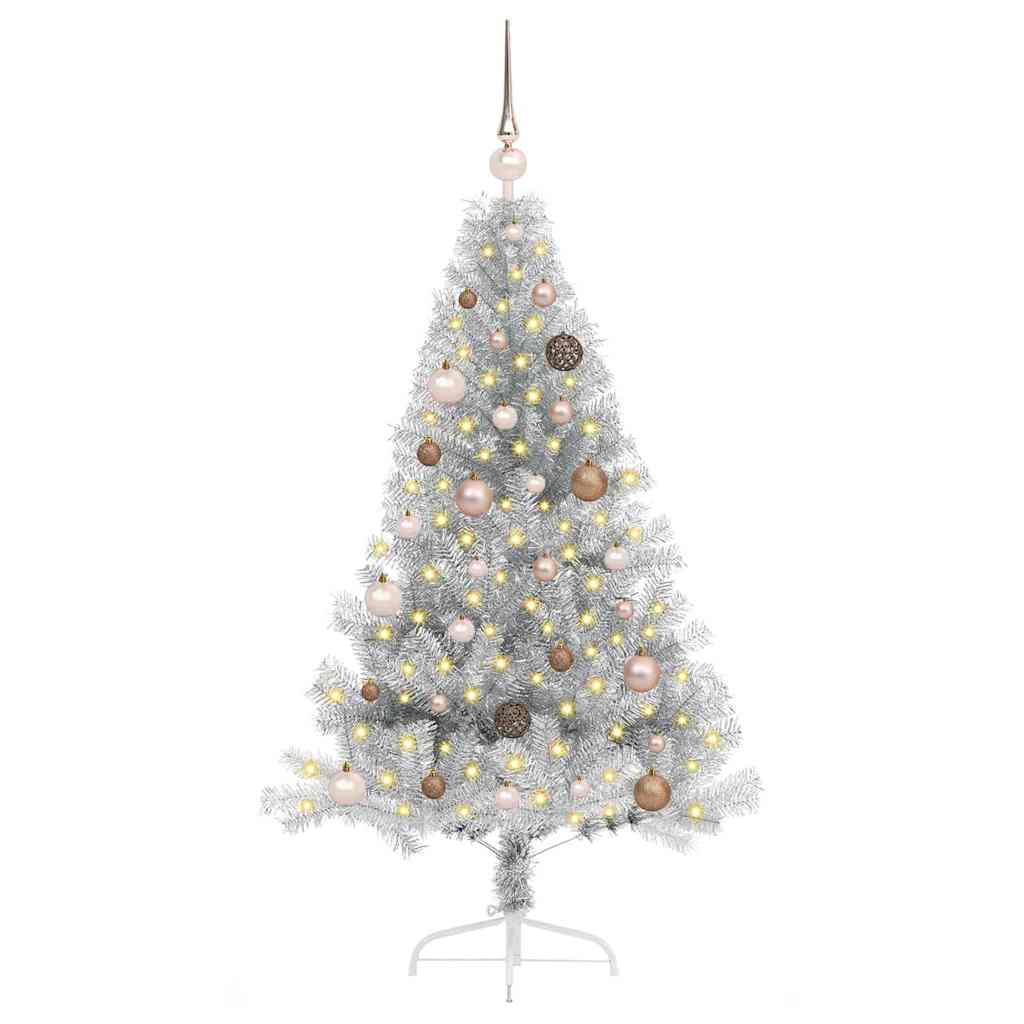 Künstlicher vorbeleuchteter Weihnachtsbaum Silber 150 cm PET