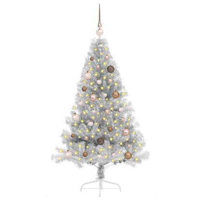 Künstlicher vorbeleuchteter Weihnachtsbaum Silber 150 cm PET