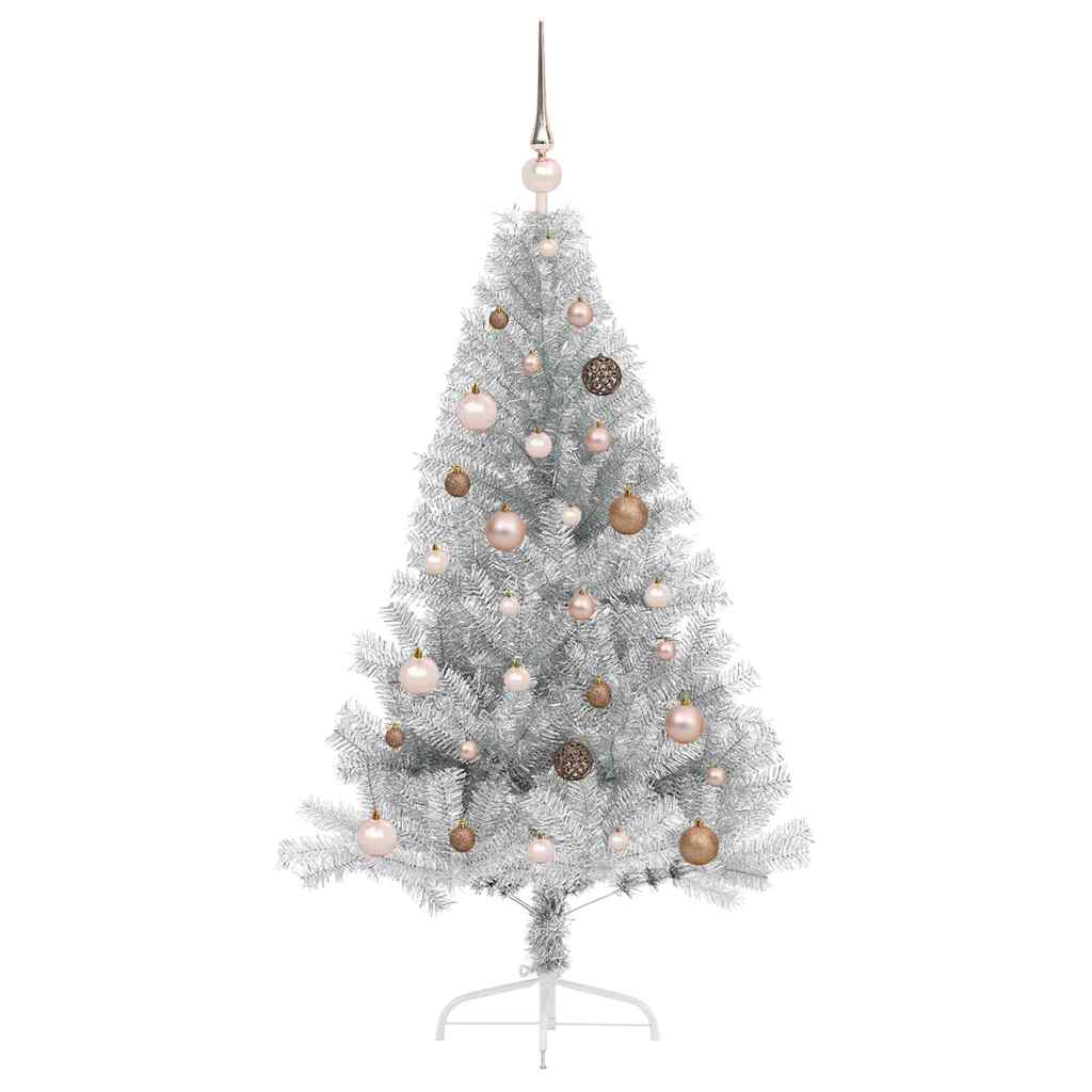 Künstlicher vorbeleuchteter Weihnachtsbaum Silber 150 cm PET