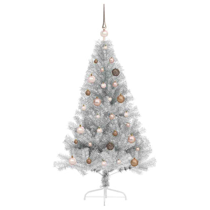 Künstlicher vorbeleuchteter Weihnachtsbaum Silber 150 cm PET