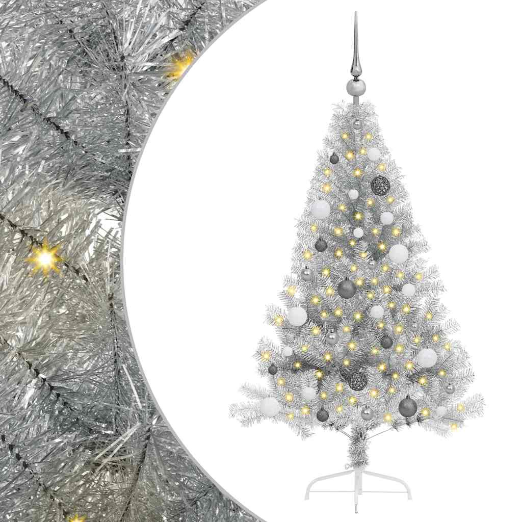 Künstlicher vorbeleuchteter Weihnachtsbaum Silber 150 cm PET
