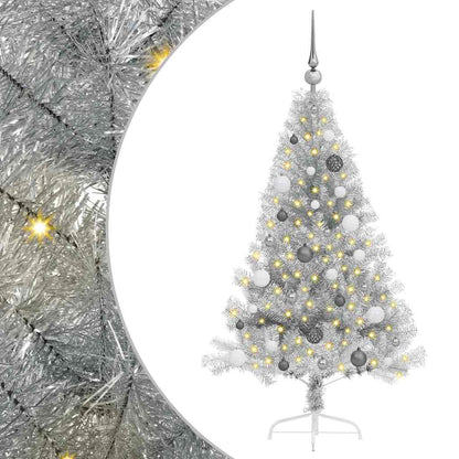 Künstlicher vorbeleuchteter Weihnachtsbaum Silber 150 cm PET