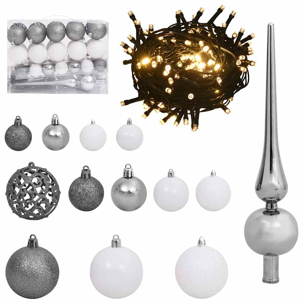 Künstlicher vorbeleuchteter Weihnachtsbaum Silber 150 cm PET