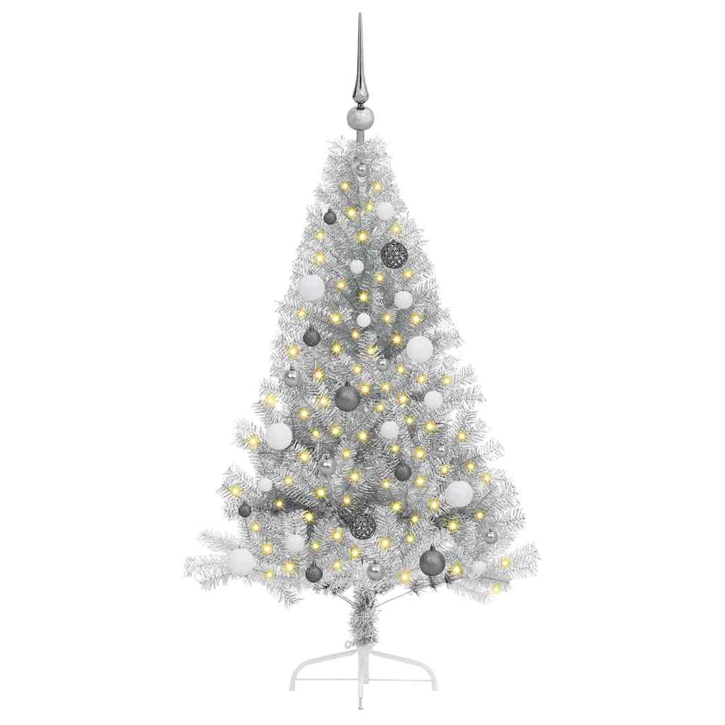 Künstlicher vorbeleuchteter Weihnachtsbaum Silber 150 cm PET