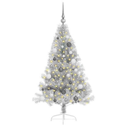 Künstlicher vorbeleuchteter Weihnachtsbaum Silber 150 cm PET