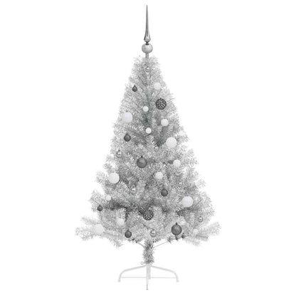 Künstlicher vorbeleuchteter Weihnachtsbaum Silber 150 cm PET