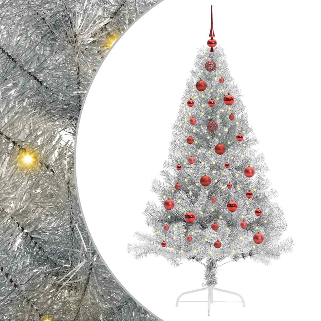 Künstlicher vorbeleuchteter Weihnachtsbaum Silber 150 cm