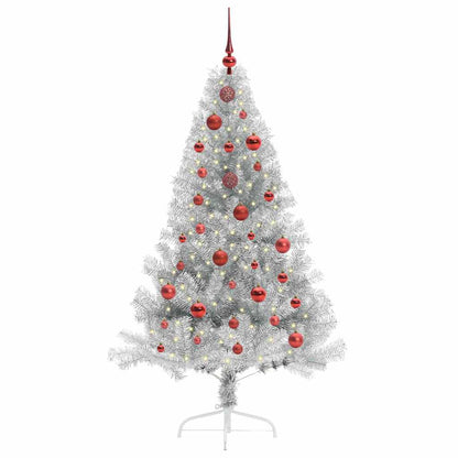 Künstlicher vorbeleuchteter Weihnachtsbaum Silber 150 cm