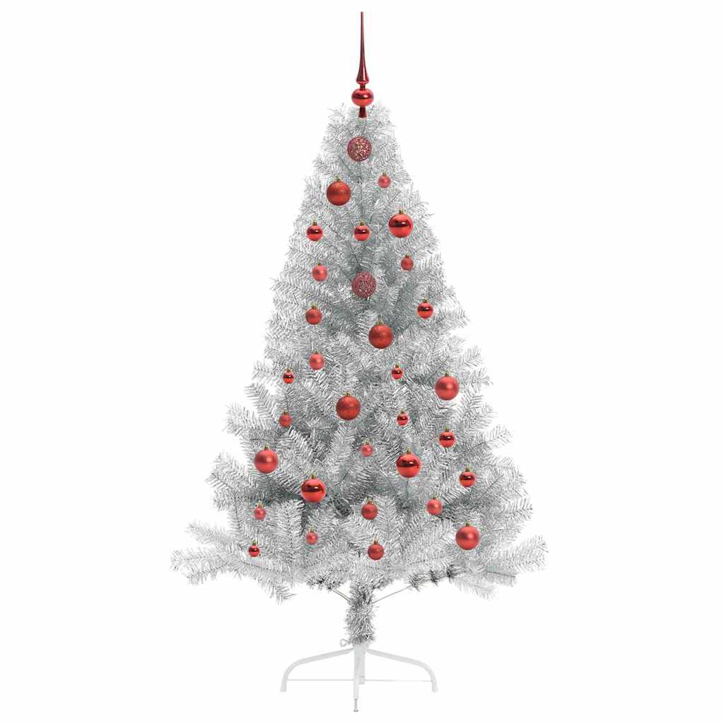 Künstlicher vorbeleuchteter Weihnachtsbaum Silber 150 cm