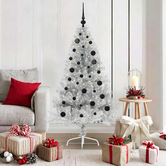 Künstlicher vorbeleuchteter Weihnachtsbaum Silber 150 cm