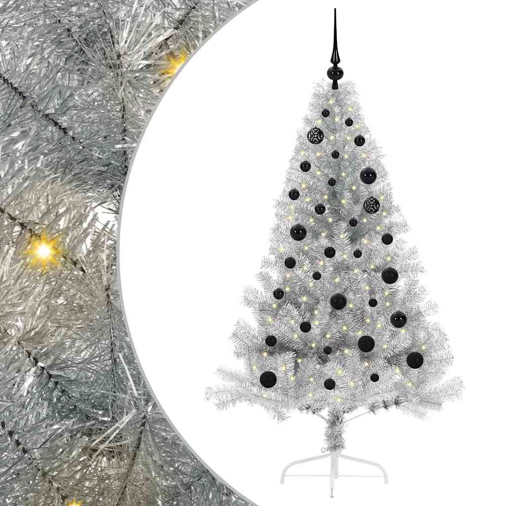 Künstlicher vorbeleuchteter Weihnachtsbaum Silber 150 cm