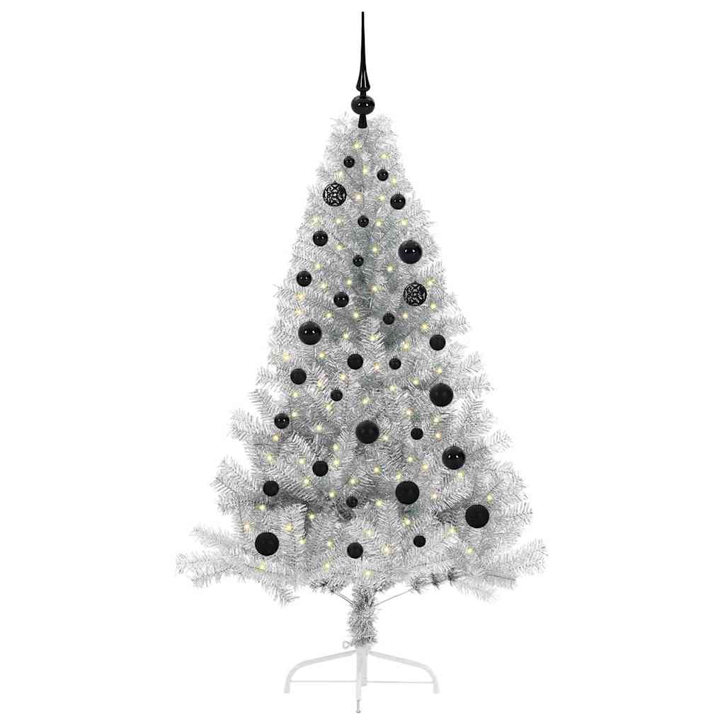 Künstlicher vorbeleuchteter Weihnachtsbaum Silber 150 cm