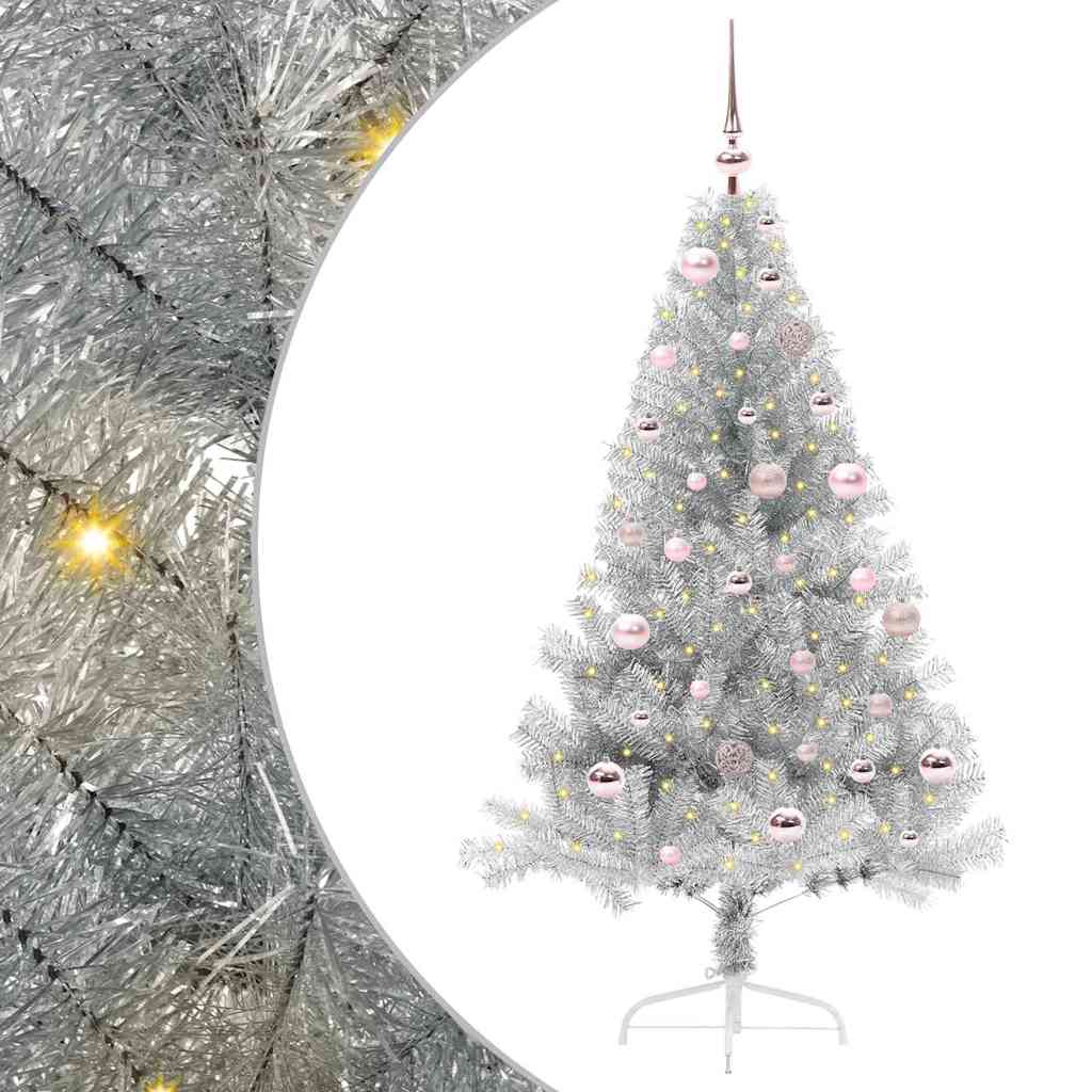 Künstlicher vorbeleuchteter Weihnachtsbaum Silber 150 cm