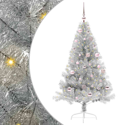 Künstlicher vorbeleuchteter Weihnachtsbaum Silber 150 cm