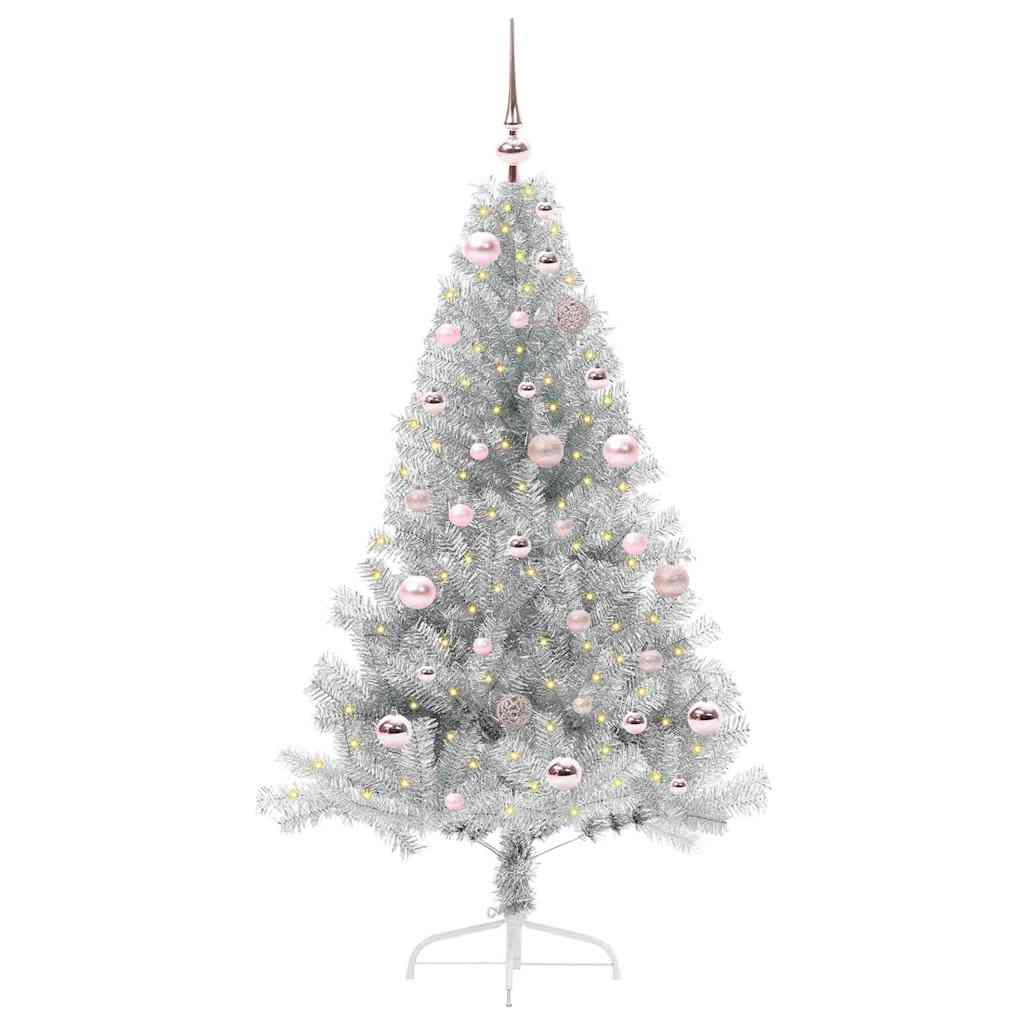 Künstlicher vorbeleuchteter Weihnachtsbaum Silber 150 cm