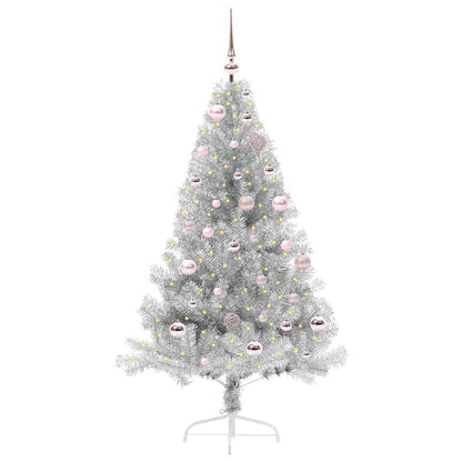 Künstlicher vorbeleuchteter Weihnachtsbaum Silber 150 cm