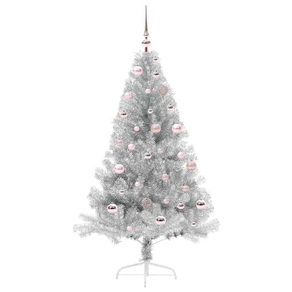 Künstlicher vorbeleuchteter Weihnachtsbaum Silber 150 cm