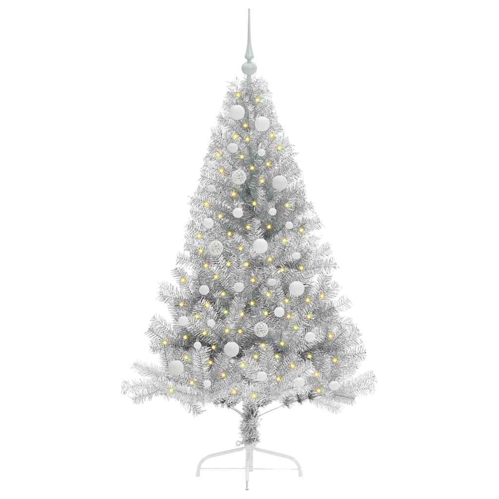 Künstlicher vorbeleuchteter Weihnachtsbaum Silber 150 cm