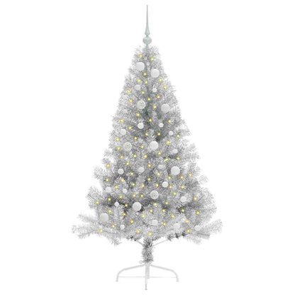 Künstlicher vorbeleuchteter Weihnachtsbaum Silber 150 cm