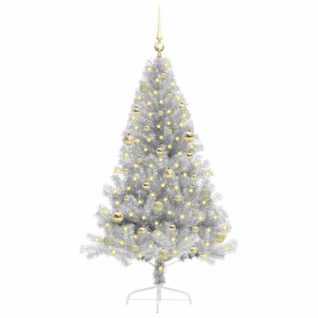 Künstlicher vorbeleuchteter Weihnachtsbaum Silber 150 cm