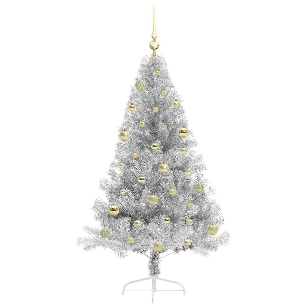 Künstlicher vorbeleuchteter Weihnachtsbaum Silber 150 cm