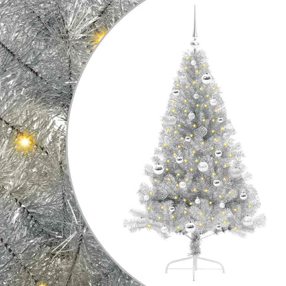 Künstlicher vorbeleuchteter Weihnachtsbaum Silber 150 cm