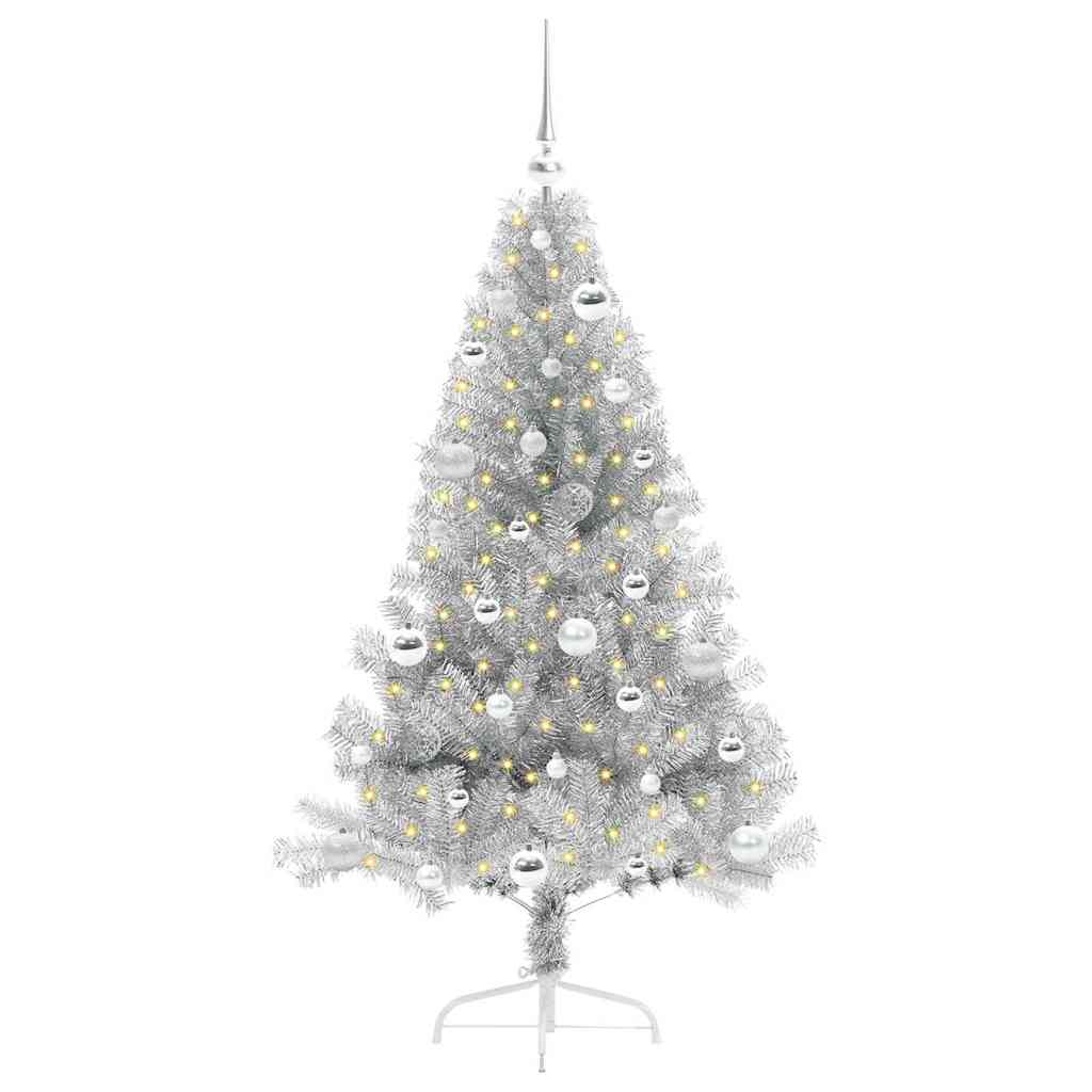 Künstlicher vorbeleuchteter Weihnachtsbaum Silber 150 cm