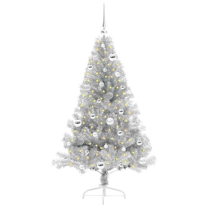 Künstlicher vorbeleuchteter Weihnachtsbaum Silber 150 cm
