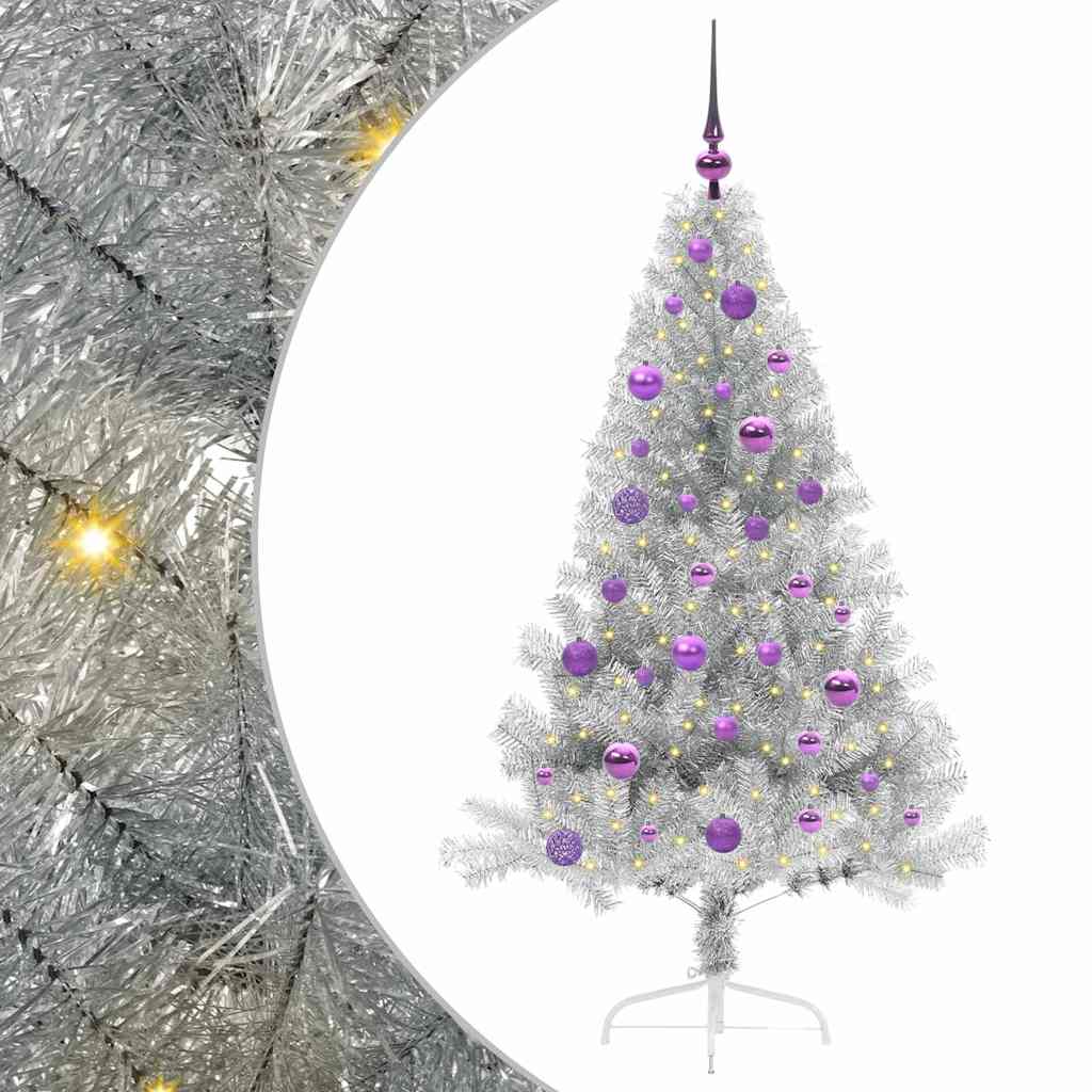 Künstlicher vorbeleuchteter Weihnachtsbaum Silber 150 cm