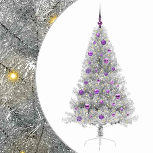 Künstlicher vorbeleuchteter Weihnachtsbaum Silber 150 cm