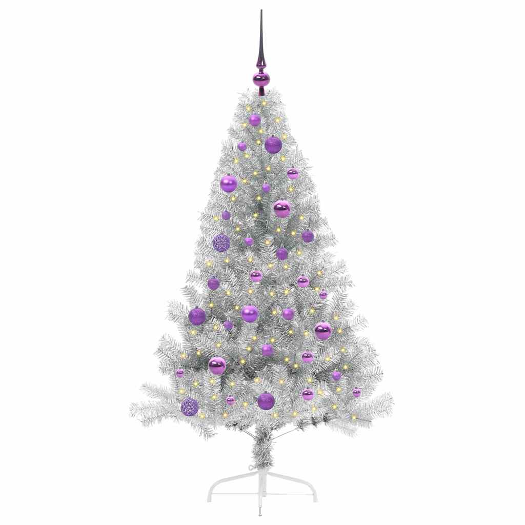 Künstlicher vorbeleuchteter Weihnachtsbaum Silber 150 cm