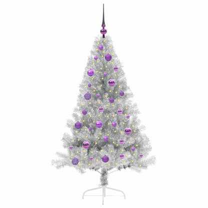 Künstlicher vorbeleuchteter Weihnachtsbaum Silber 150 cm