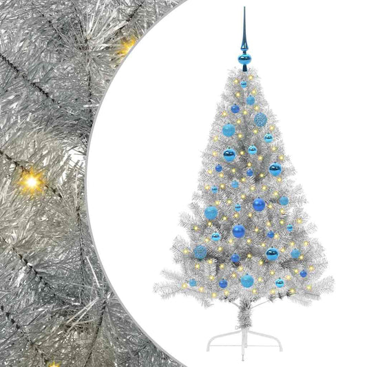 Künstlicher vorbeleuchteter Weihnachtsbaum Silber 150 cm