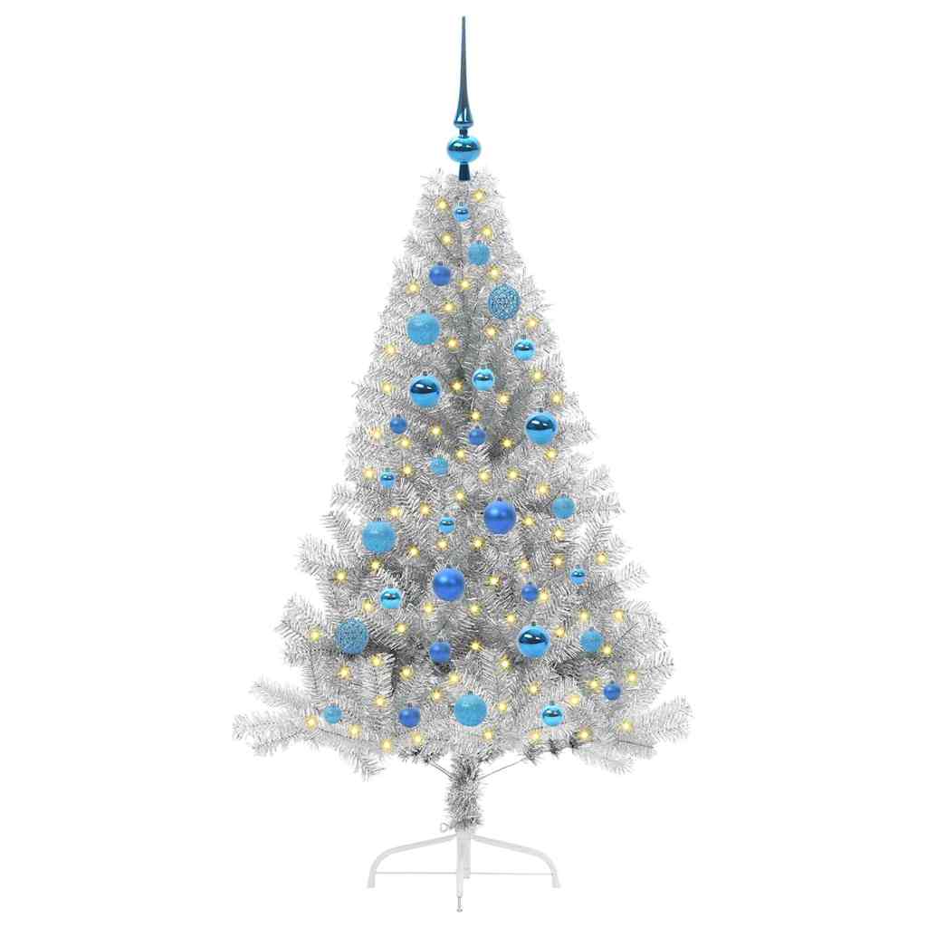 Künstlicher vorbeleuchteter Weihnachtsbaum Silber 150 cm