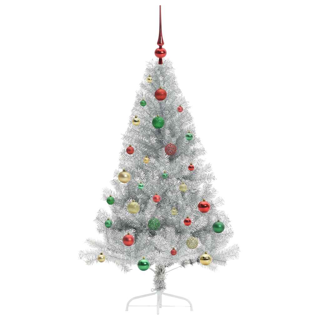 Künstlicher vorbeleuchteter Weihnachtsbaum Silber 150 cm