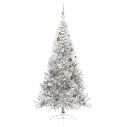 Künstlicher vorbeleuchteter Weihnachtsbaum Silber 210 cm PET
