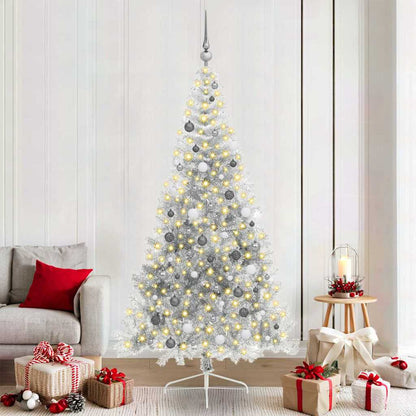 Künstlicher vorbeleuchteter Weihnachtsbaum Silber 210 cm PET