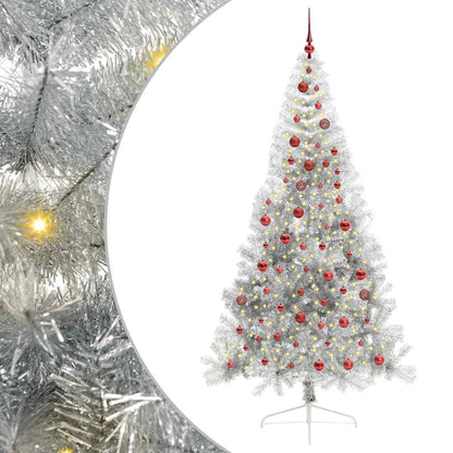 Künstlicher vorbeleuchteter Weihnachtsbaum Silber 210 cm