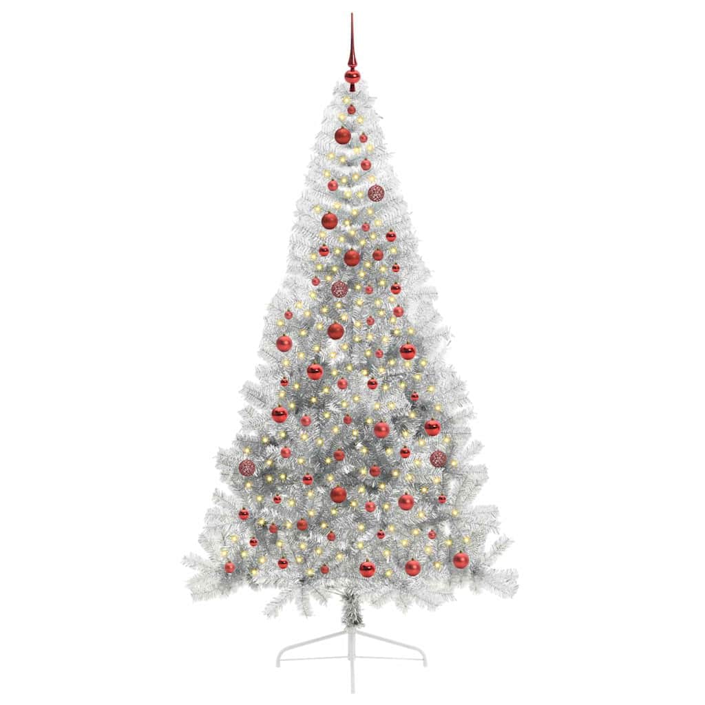 Künstlicher vorbeleuchteter Weihnachtsbaum Silber 210 cm