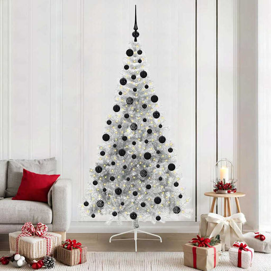 Künstlicher vorbeleuchteter Weihnachtsbaum Silber 210 cm PET