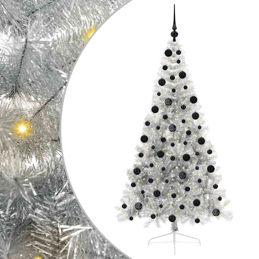 Künstlicher vorbeleuchteter Weihnachtsbaum Silber 210 cm PET