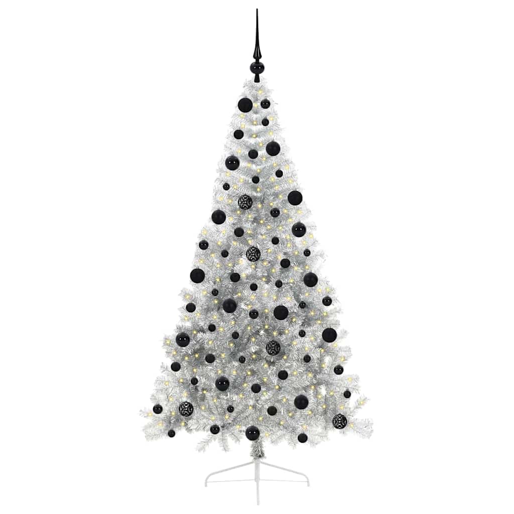 Künstlicher vorbeleuchteter Weihnachtsbaum Silber 210 cm PET